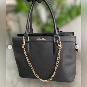 Anne Klein Black Tote Satchel with Top Handle convertible Crossbody Black NWT